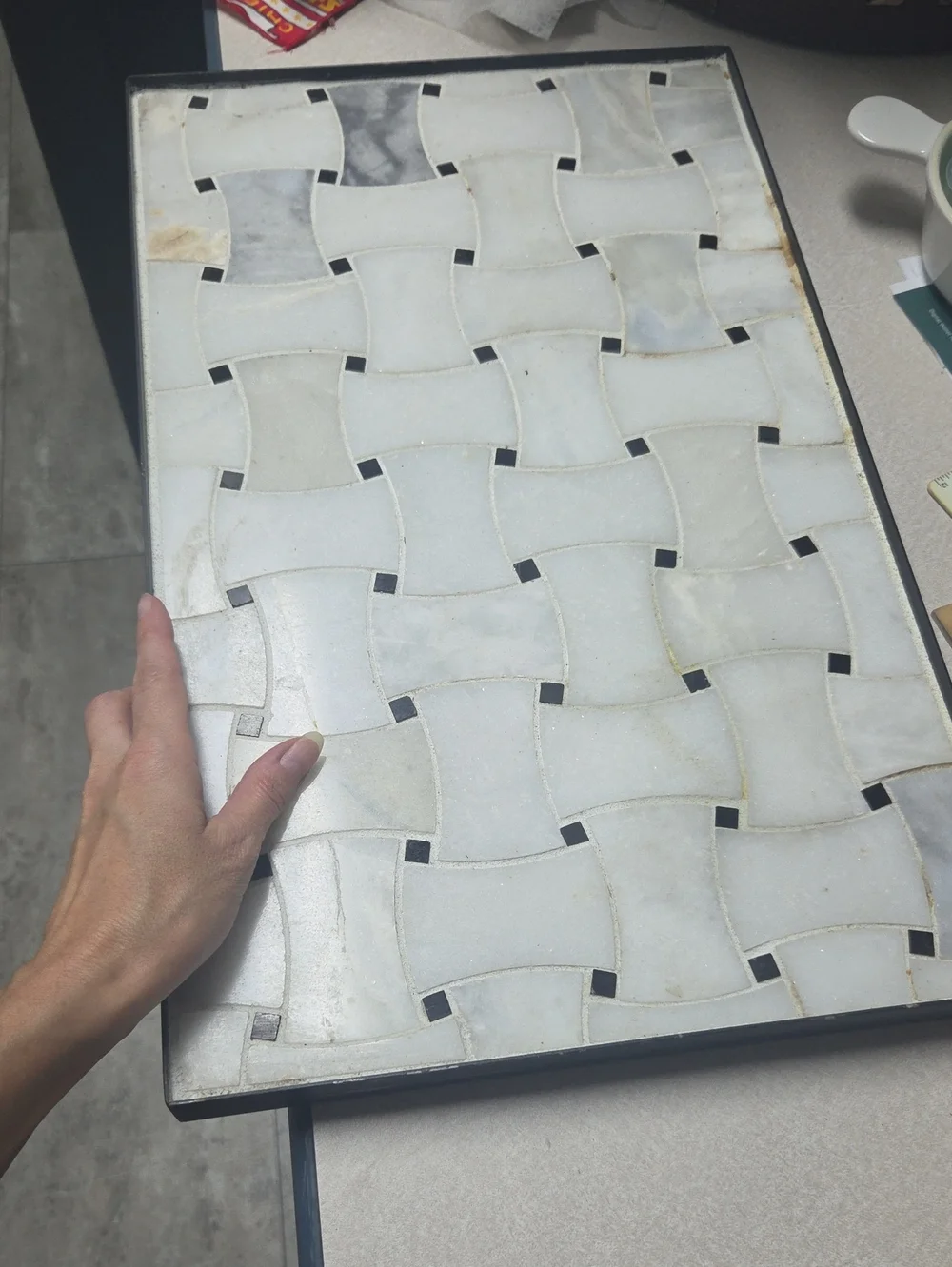 White Ceramic Mosaic Tray - Home Bath